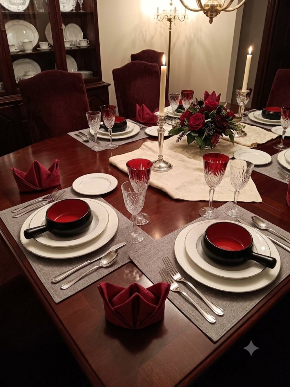 Soup Bowls Red & Black "Bruntmor" Set of 2 w/Handles GORGEOUS !!LQQK!
